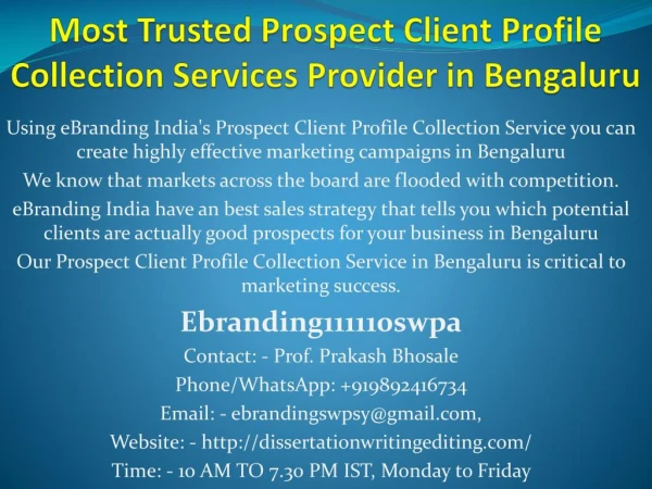 Most Trusted Prospect Client Profile Collection Services Provider in Bengaluru