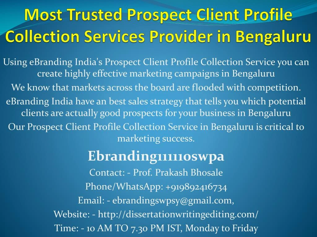 most trusted prospect client profile collection services provider in bengaluru