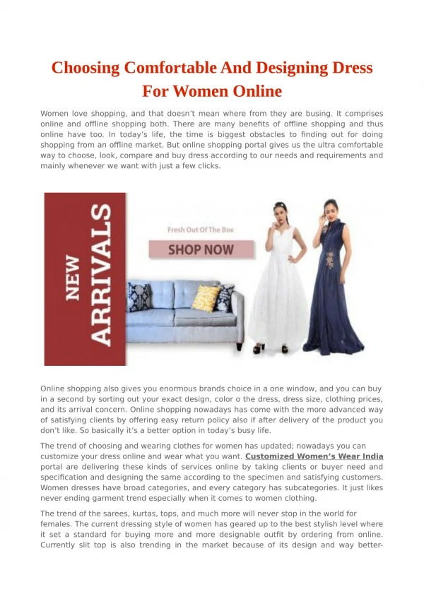 Choosing Comfortable And Designing Dress For Women Online