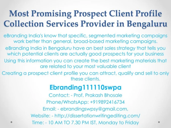 Most Promising Prospect Client Profile Collection Services Provider in Bengaluru