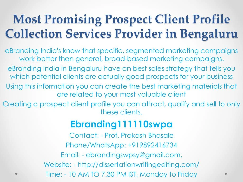 most promising prospect client profile collection services provider in bengaluru