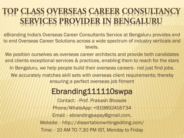 Top Class Overseas Career Consultancy Services Provider in Bengaluru
