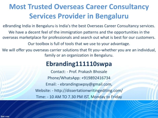 Most Trusted Overseas Career Consultancy Services Provider in Bengaluru