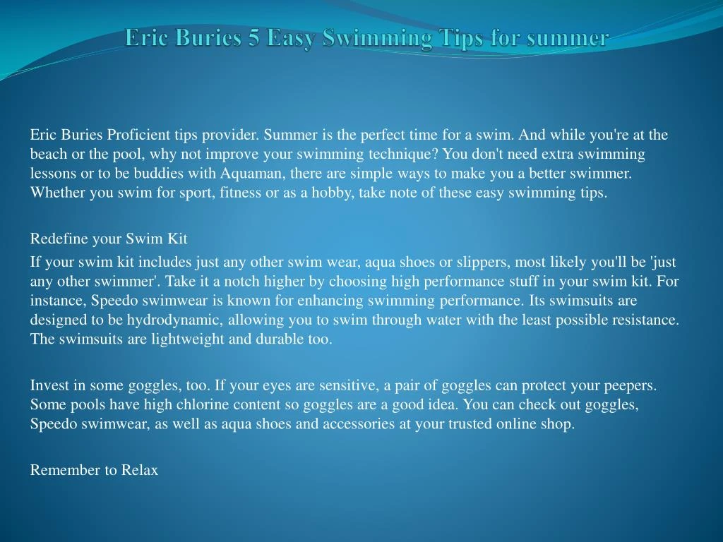 eric buries 5 easy swimming tips for summer