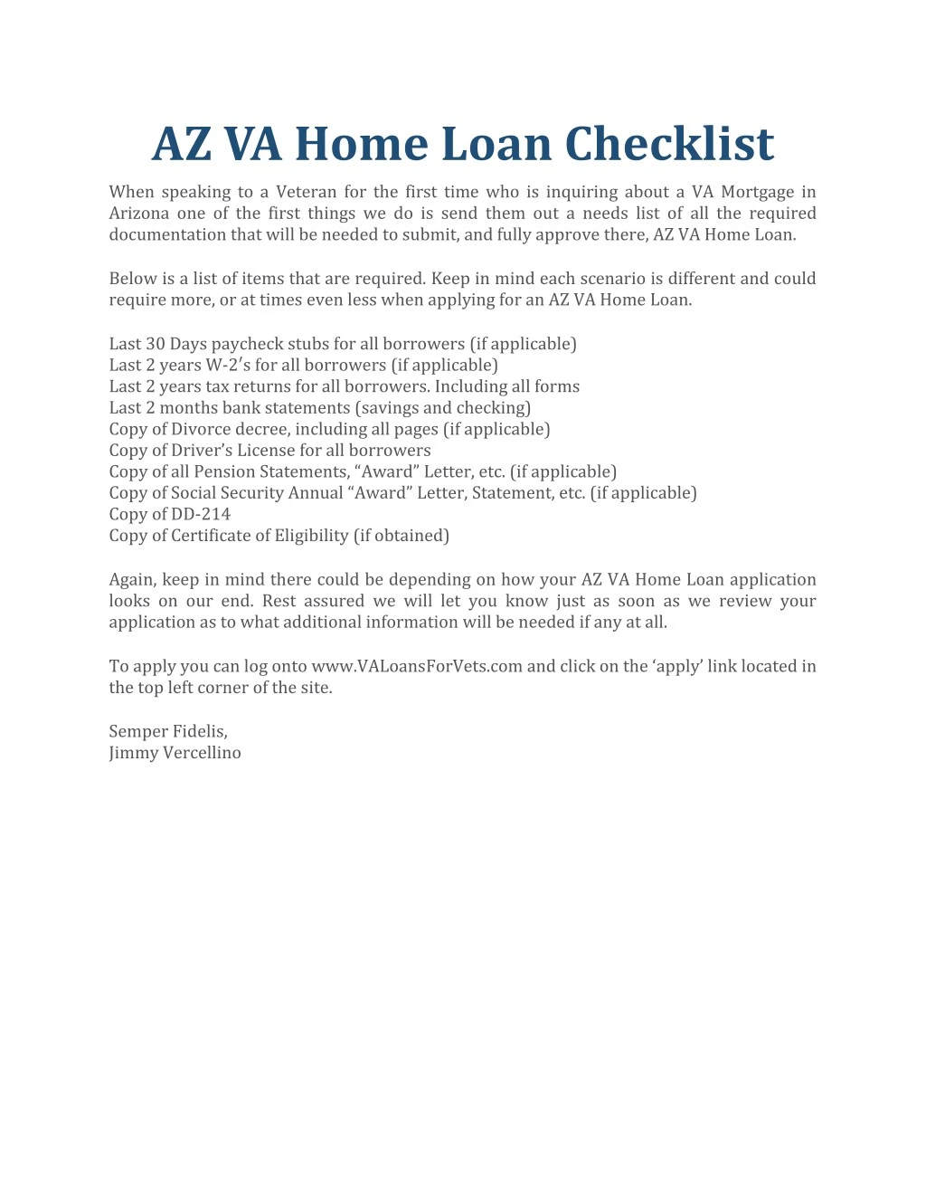 az va home loan checklist when speaking