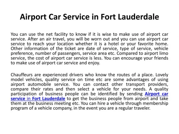 Airport car service in Fort Lauderdale