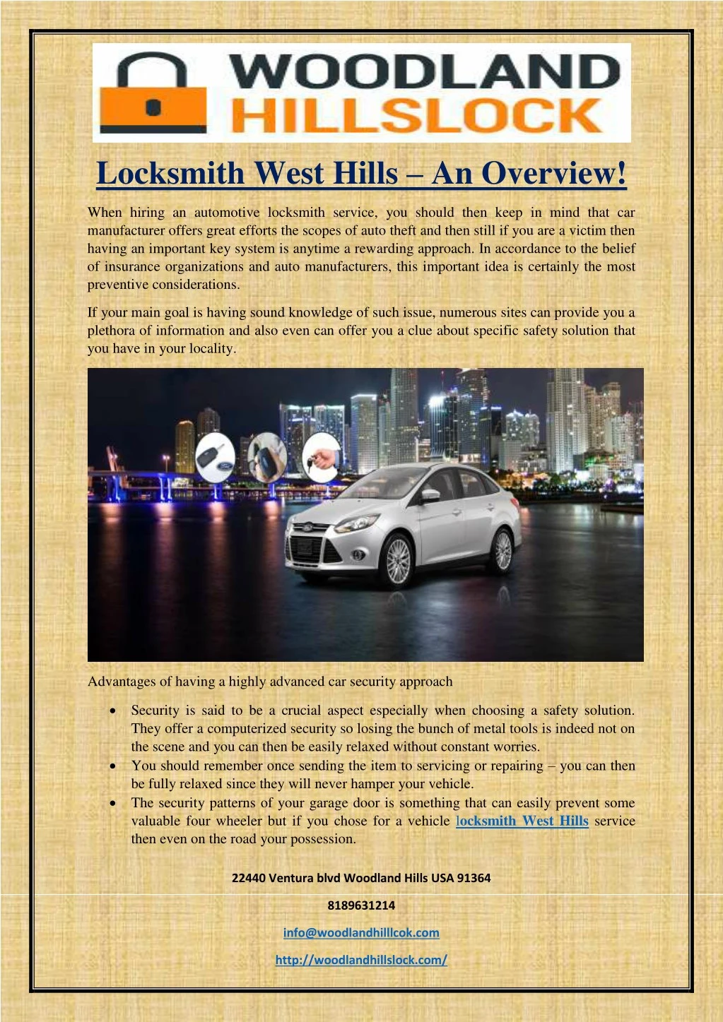 locksmith west hills an overview