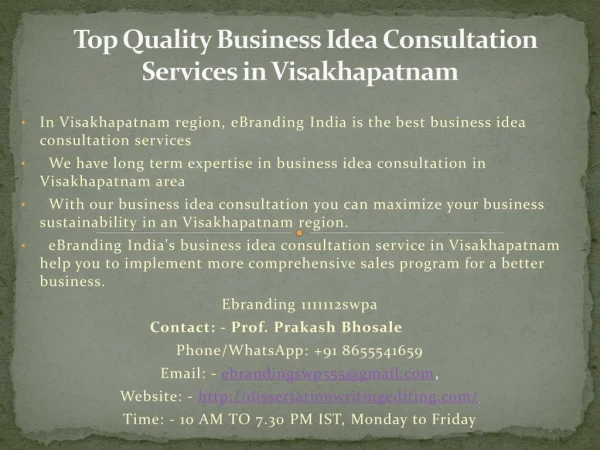 Quality Business Idea Consultation Services in Visakhapatnam
