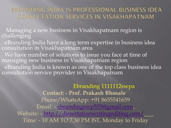 Professional Business Idea Consultation Services in Visakhapatnam