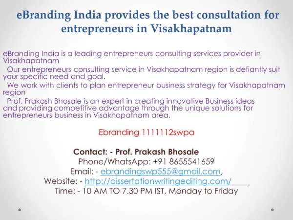 best consultation for entrepreneurs in Visakhapatnam