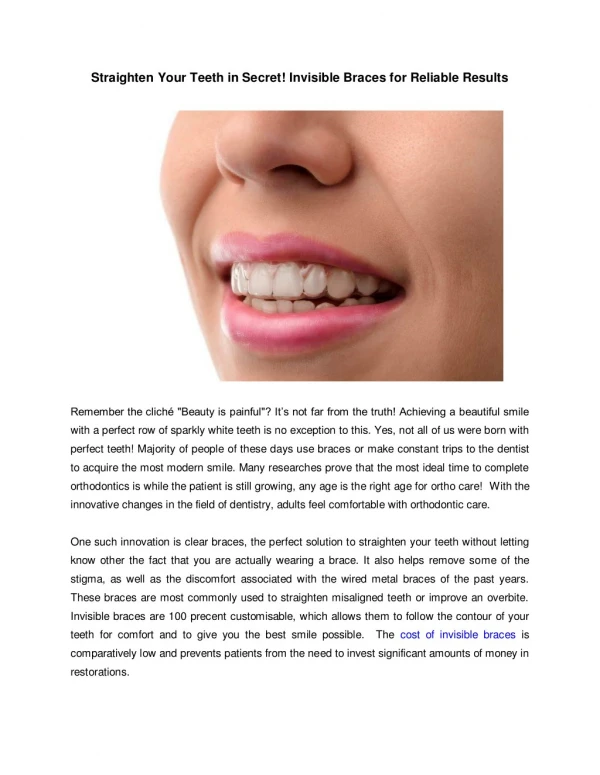 Straighten Your Teeth in Secret! Invisible Braces for Reliable Results