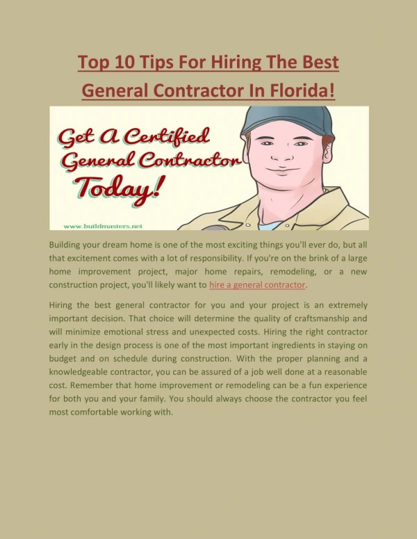 Top 10 Tips For Hiring The Best General Contractor In Florida!