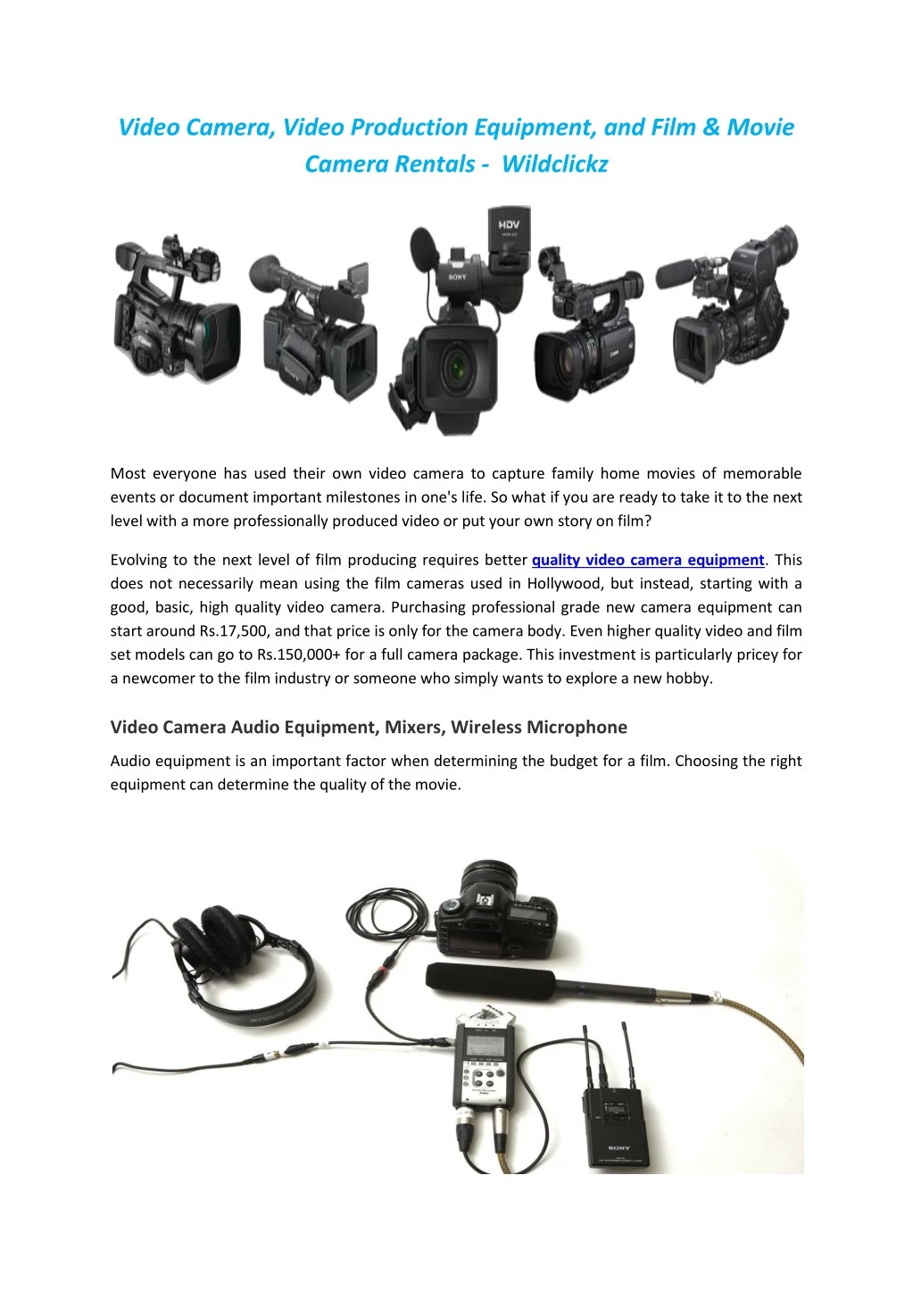 video camera video production equipment and film
