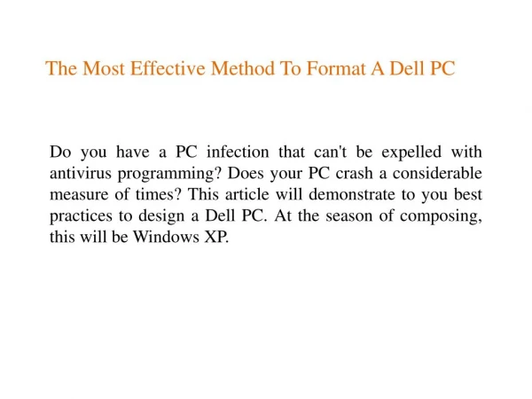 The Most Effective Method To Format A Dell PC