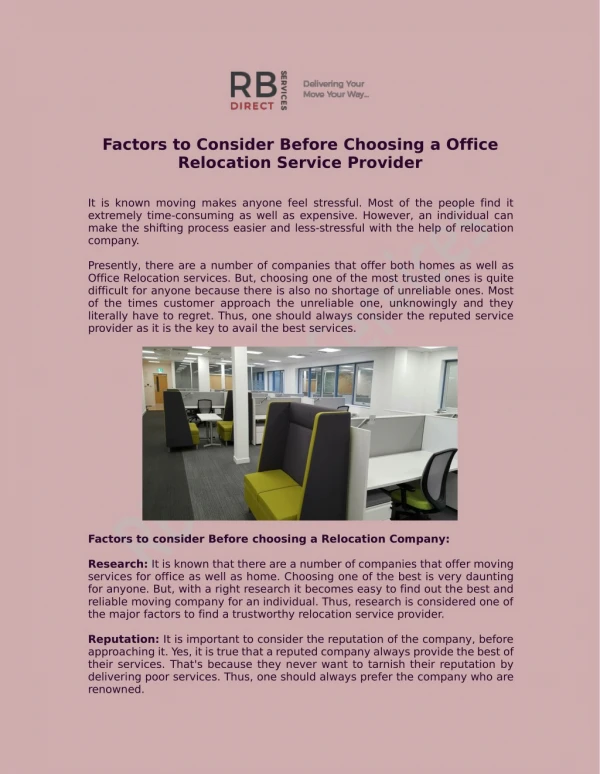 Factors to Consider Before Choosing a Office Relocation Service Provider