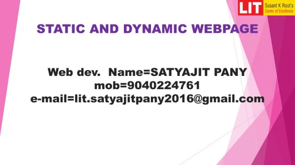 Static & Dynamic Webpage(HTML & DHTML)