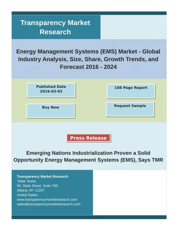 Energy Management Systems Market Analysis and Forecast Study for 2016-2024