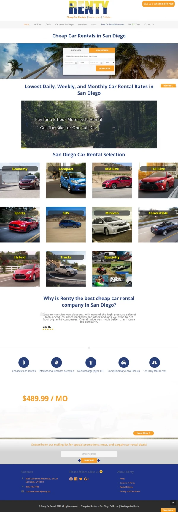 Cheap Car Rental San Diego, Rent a Car in San Diego, Renty Car Rental