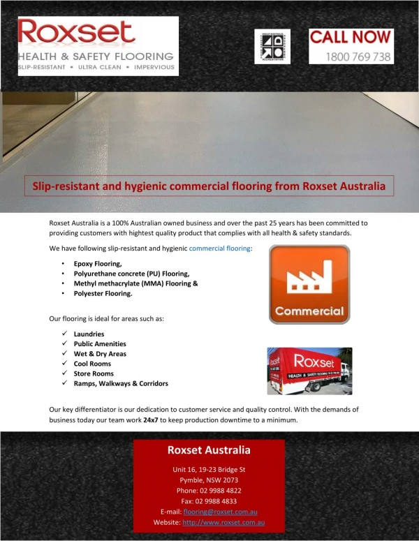 Slip-resistant and hygienic commercial flooring from Roxset Australia
