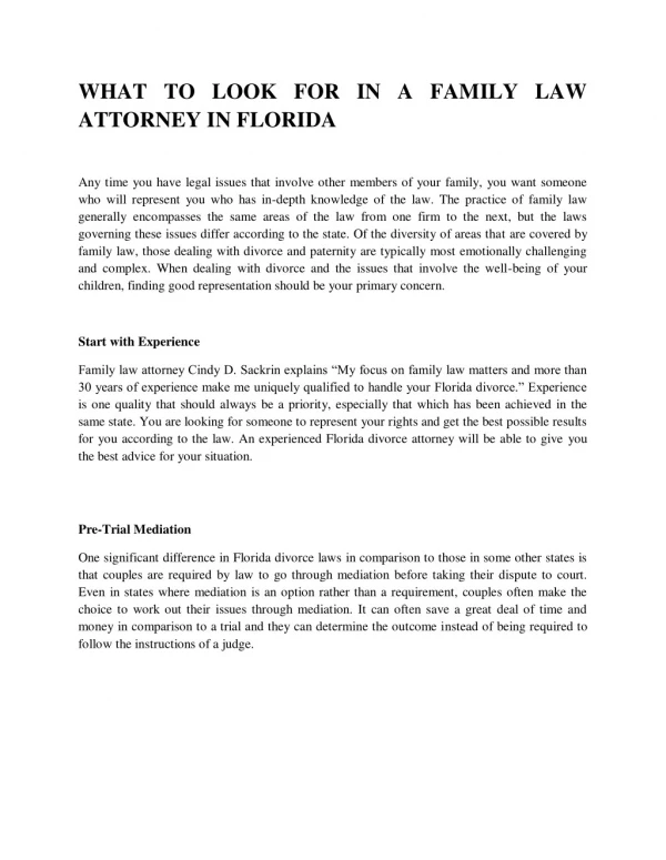 WHAT TO LOOK FOR IN A FAMILY LAW ATTORNEY IN FLORIDA