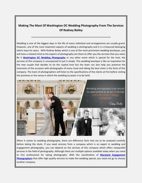 Making The Most Of Washington DC Wedding Photography From The Services Of Rodney Bailey