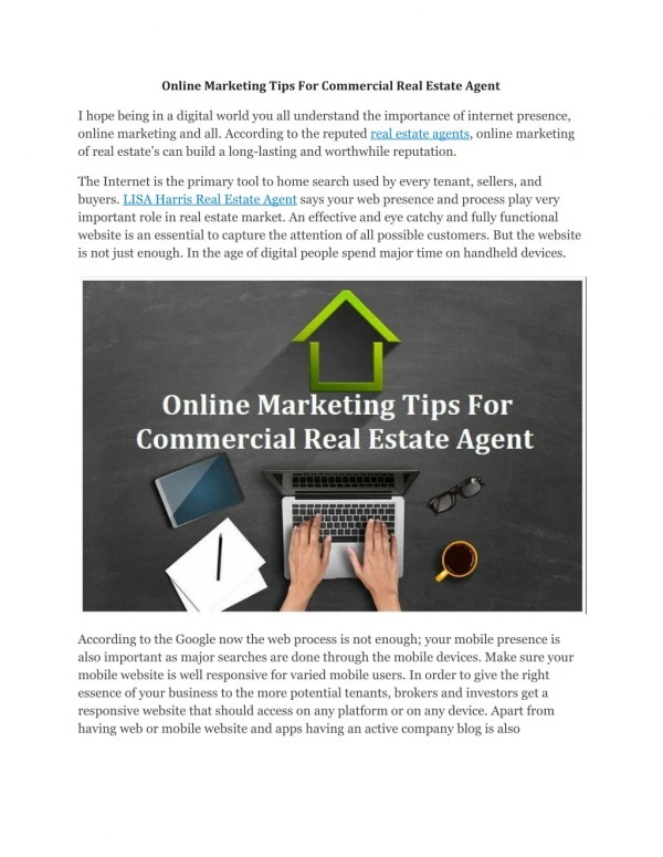 Online Marketing Tips For Commercial Real Estate Agent