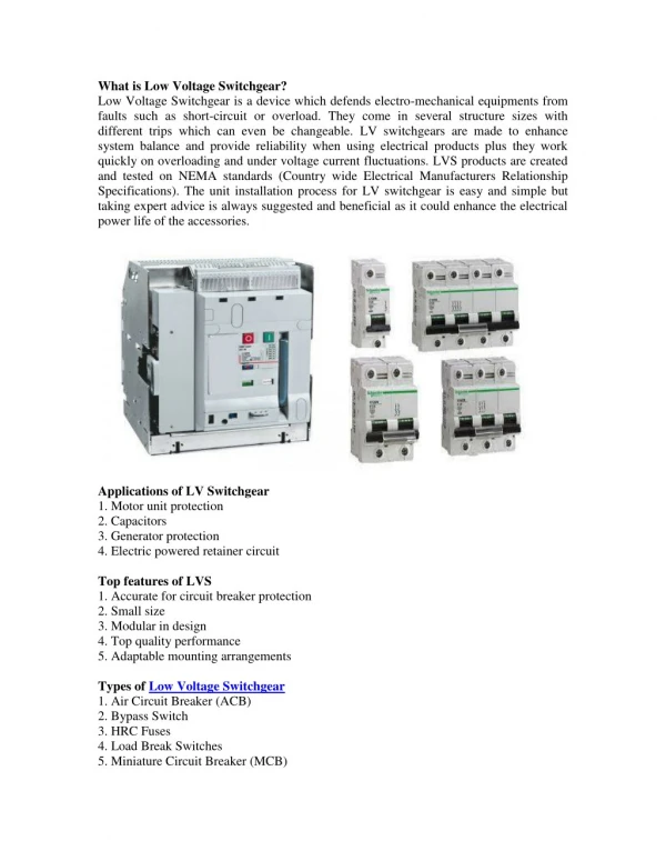 Low Voltage Switchgear Electrical Products