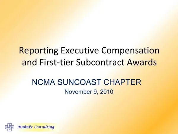 Reporting Executive Compensation and First-tier Subcontract Awards