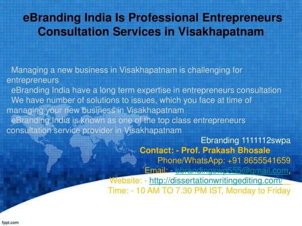 Professional Entrepreneurs Consultation Services in Visakhapatnam