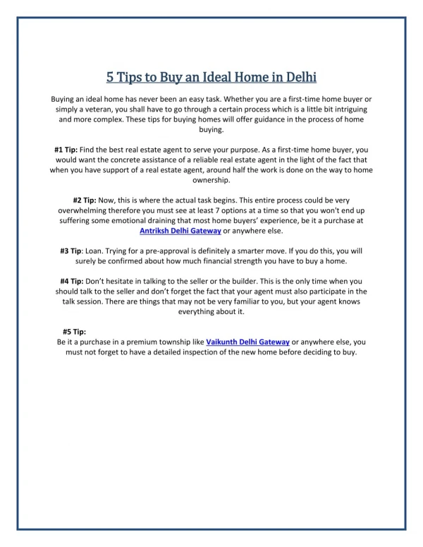 5 Tips to Buy an Ideal Home in Delhi