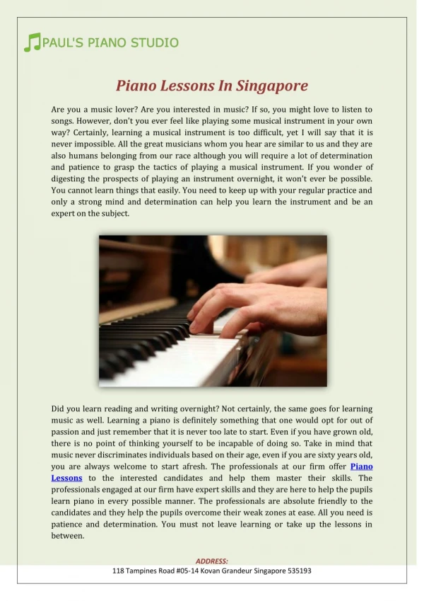 Piano Lessons In Singapore
