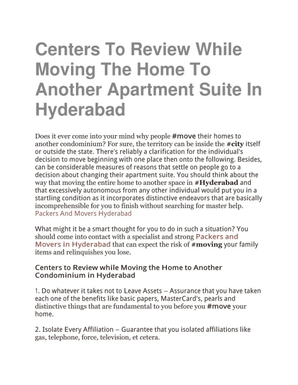 Centers To Review While Moving The Home To Another Apartment Suite In Hyderabad