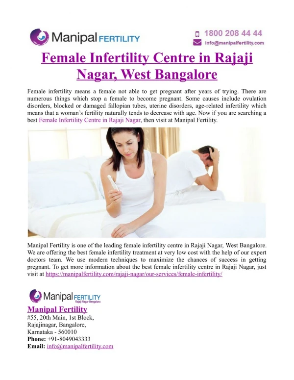 Female Infertility Centre in Rajaji Nagar, West Bangalore