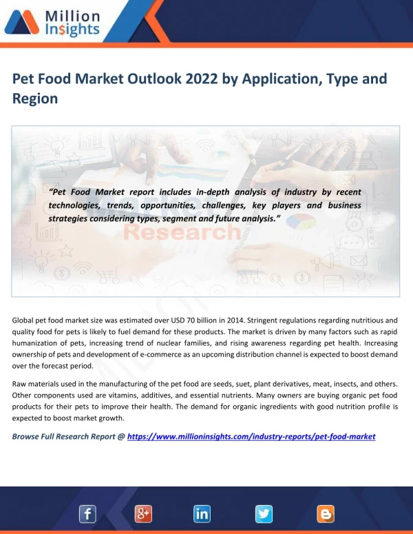 Pet Food Market Outlook 2022 by Application, Type and Region