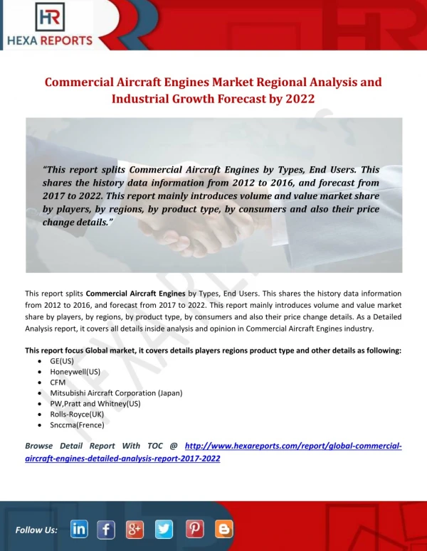 Commercial Aircraft Engines Market Regional Analysis and Industrial Growth Forecast by 2022
