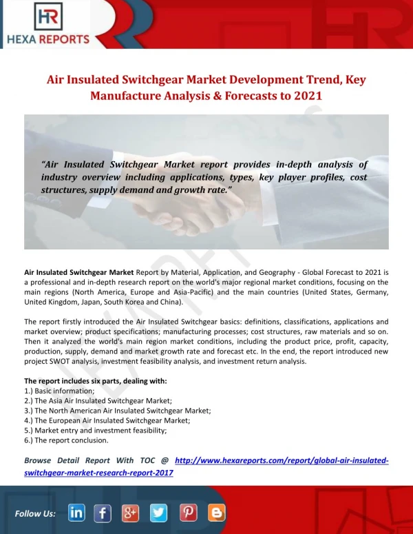 Air Insulated Switchgear Market Development Trend, Key Manufacture Analysis & Forecasts to 2021