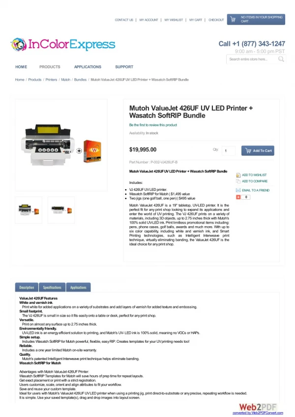 Mutoh ValueJet 426UF UV LED Printer Wasatch SoftRIP Bundle