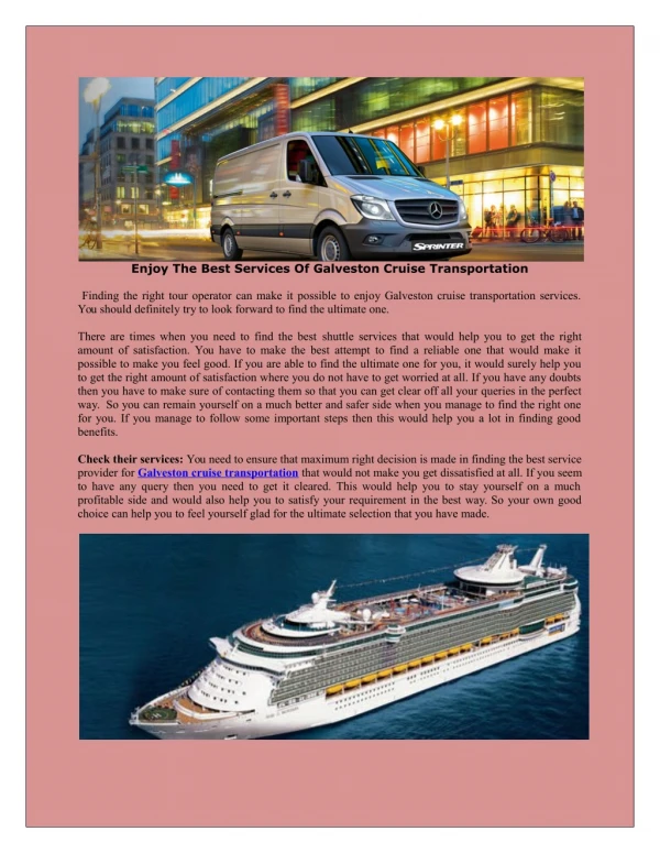 Looking for affordable Galveston cruise transportation service