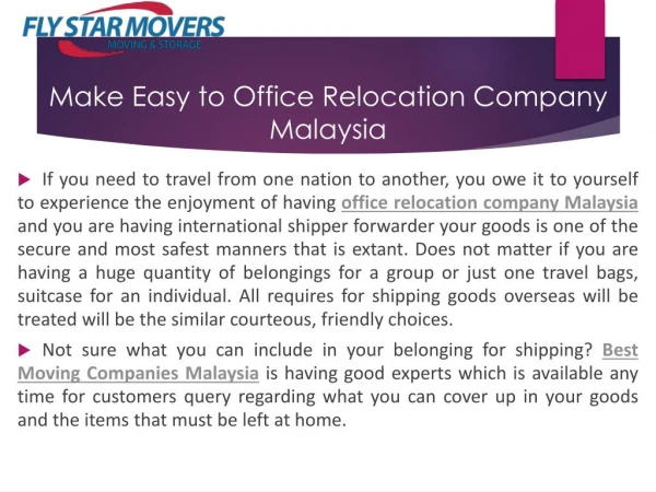 Make Easy to Office Relocation Company Malaysia | FLY Star Movers