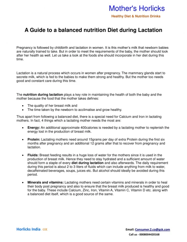 A Guide to a balanced nutrition Diet during Lactation