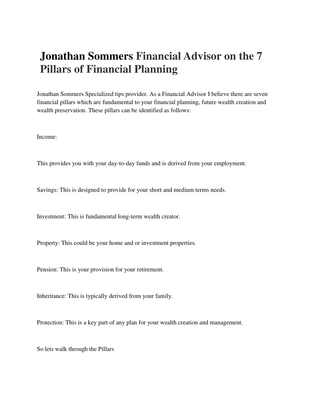 jonathan sommers financial advisor