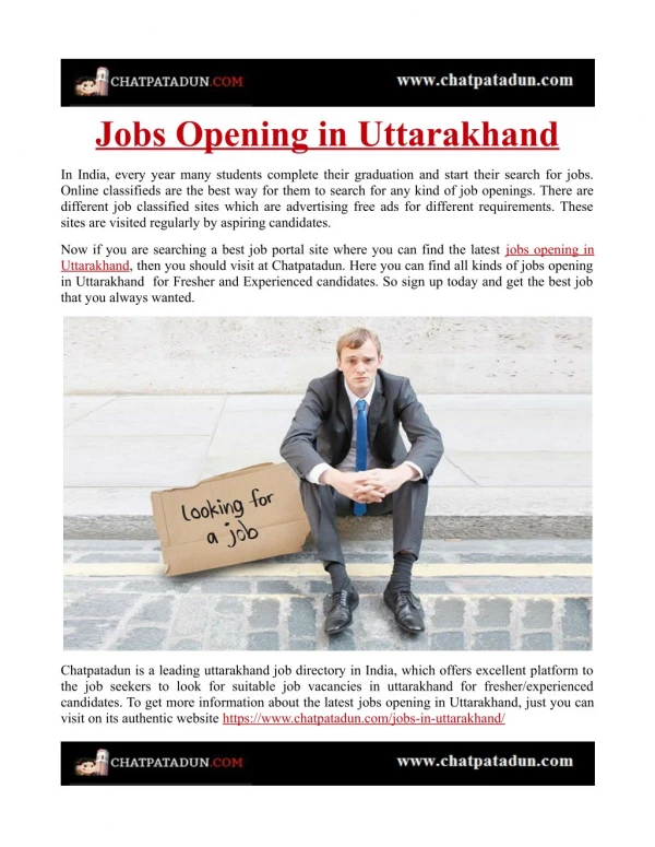 Jobs Opening in Uttarakhand