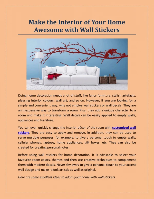 Make the Interior of Your Home Awesome with Wall Stickers