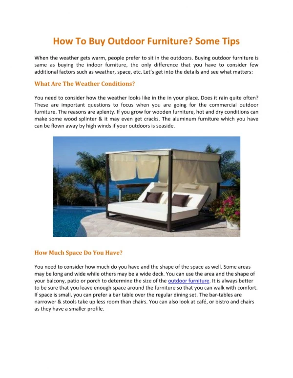How To Buy Outdoor Furniture? Some Tips