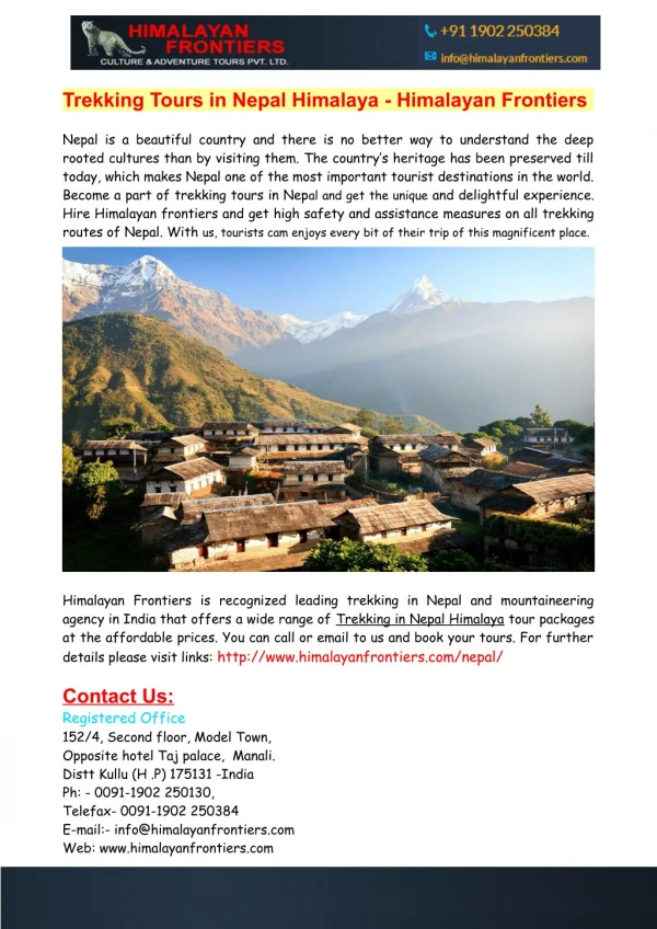 Trekking Tours in Nepal Himalaya - Himalayan Frontiers