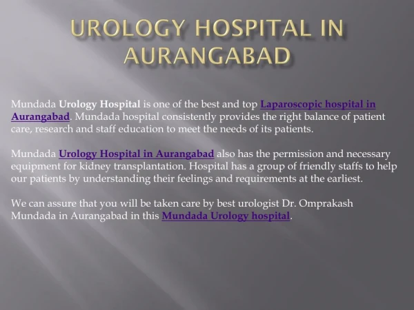 Urology Hospital In Aurangabad - Mundada Urology Hospital Aurangabad Maharastra