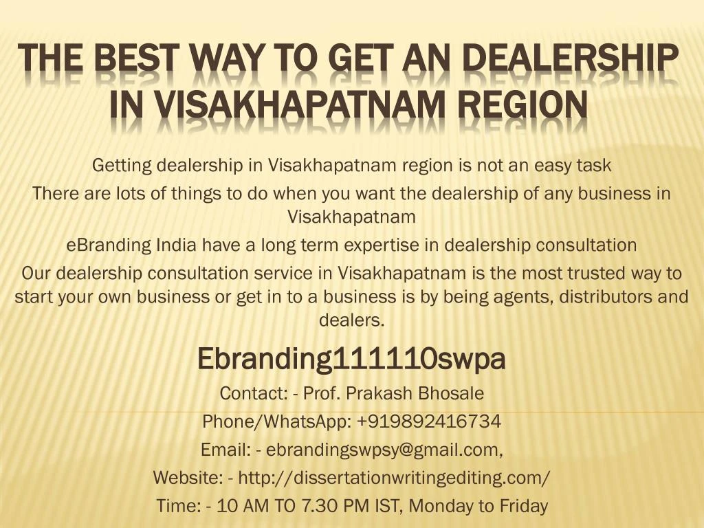 the best way to get an dealership in visakhapatnam region