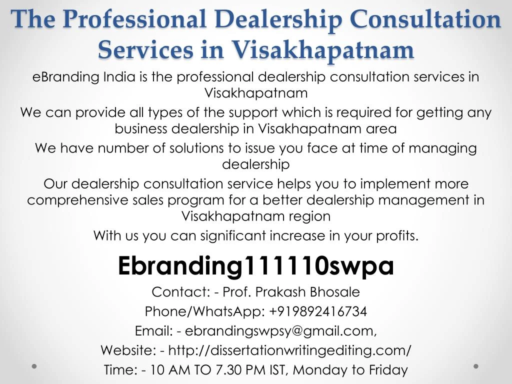 the professional dealership consultation services in visakhapatnam