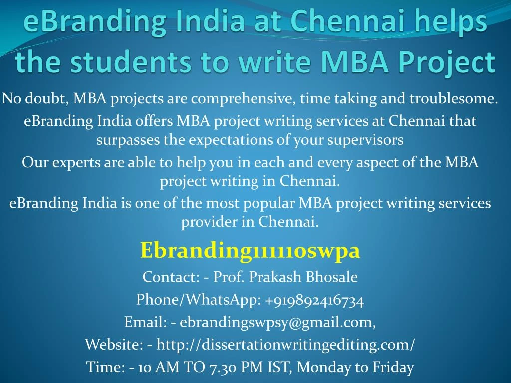 ebranding india at chennai helps the students to write mba project