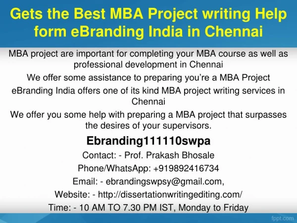 Gets the Best MBA Project writing Help in Chennai